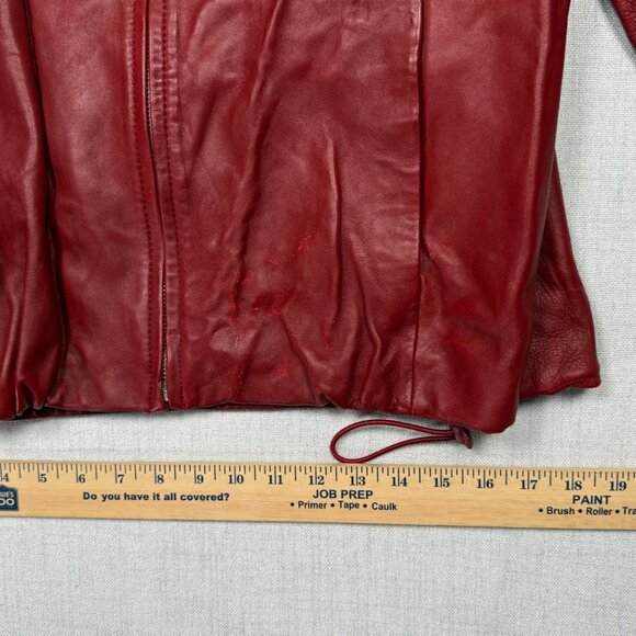 Y2K Siena Studio Leather Jacket Zip Front Red Long Sleeves Lined Size M Medium - Picture 9 of 13